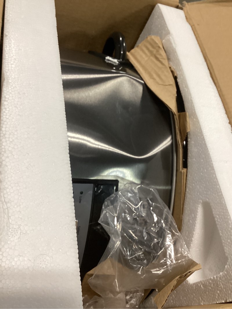 Condition photo showing As Is for Crock-Pot Large 8-Quart Programmable Slow Cooker with Auto Warm Setting Black Stainless Steel Black 8 Quarts