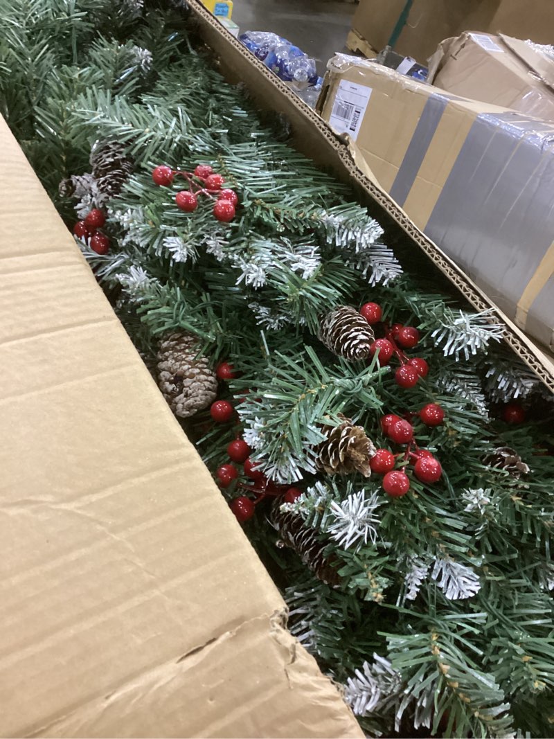 Condition photo showing Good Condition for TURNMEON 6.5 Ft Prelit Artificial Christmas Tree 400 Color-Changing Lights Warm White & Colorful 8 Modes Snow Flocked Thick Full Pine Tree Pinecone Berries Christmas Decoration Indoor Outdoor Holiday