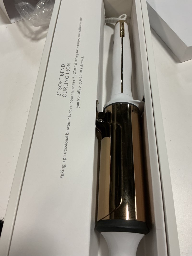 Condition photo showing As Is for kristin ess hair 2 inch titanium curling iron for big blowout waves + volume-2” salon professional wide + large barrel curling iron - auto shut-off - smooth+shiny loose waves for medium to thick hair