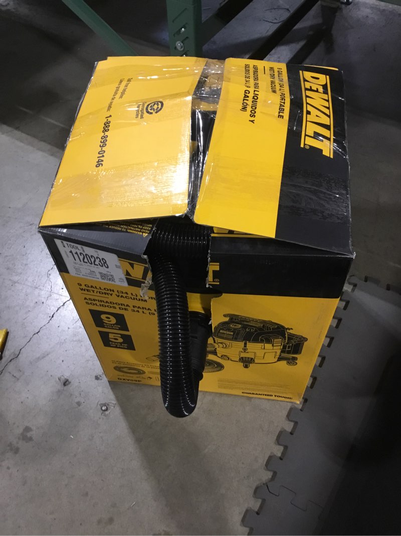 Condition photo showing As Is for (Used) DEWALT 9-Gallon 5 HP Corded Wet/Dry Shop Vacuum with Accessories Included