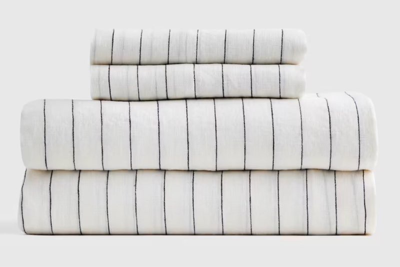 quince european linen stripe sheet set cal-king