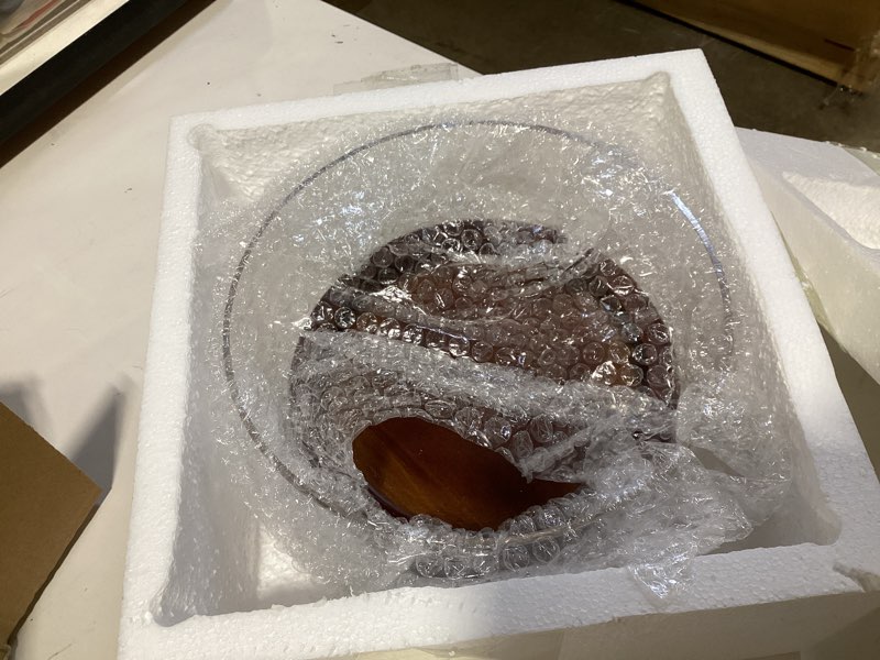 Condition photo showing Good Condition for prolee large glass salad bowl set, clear salad bowl with solid wood base servers, elegance salad serving bowls for kitchen utensils and party