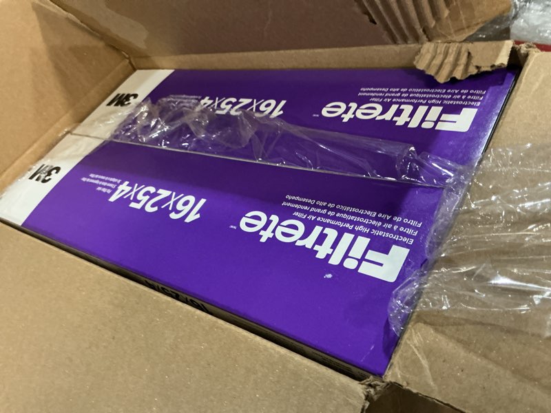 Condition photo showing Good Condition for Filtrete 16x25x4 AC Furnace Air Filter, MPR 1550, MERV 12, Fits Lennox & Honeywell, CERTIFIED Asthma & Allergy Friendly, Electrostatic Air Cleaning Filter, 2-Pack (Actual Size 15.88x24.56x4.31 in)