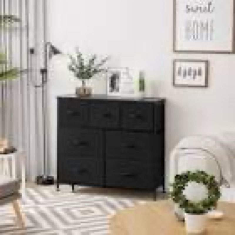 modern 7 drawer fabric dresser, chest of drawer organizer storage cabinet for bedroom clothes closet, entryway,black