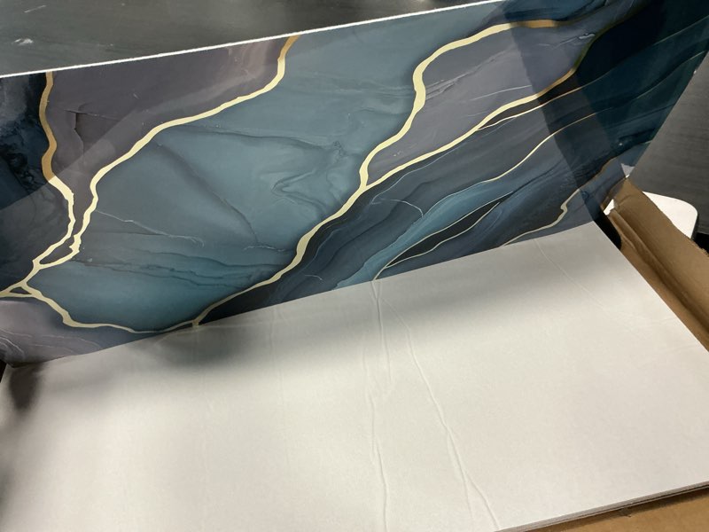 Condition photo showing Good Condition for haimin wall panels peel and stick 10 pieces 23.6x11.8in (19.4 sq. ft. coverage) lightweight backsplash marble look tile (not real marble) ideal for kitchen bathrooms living rooms bedrooms blue gold-010
