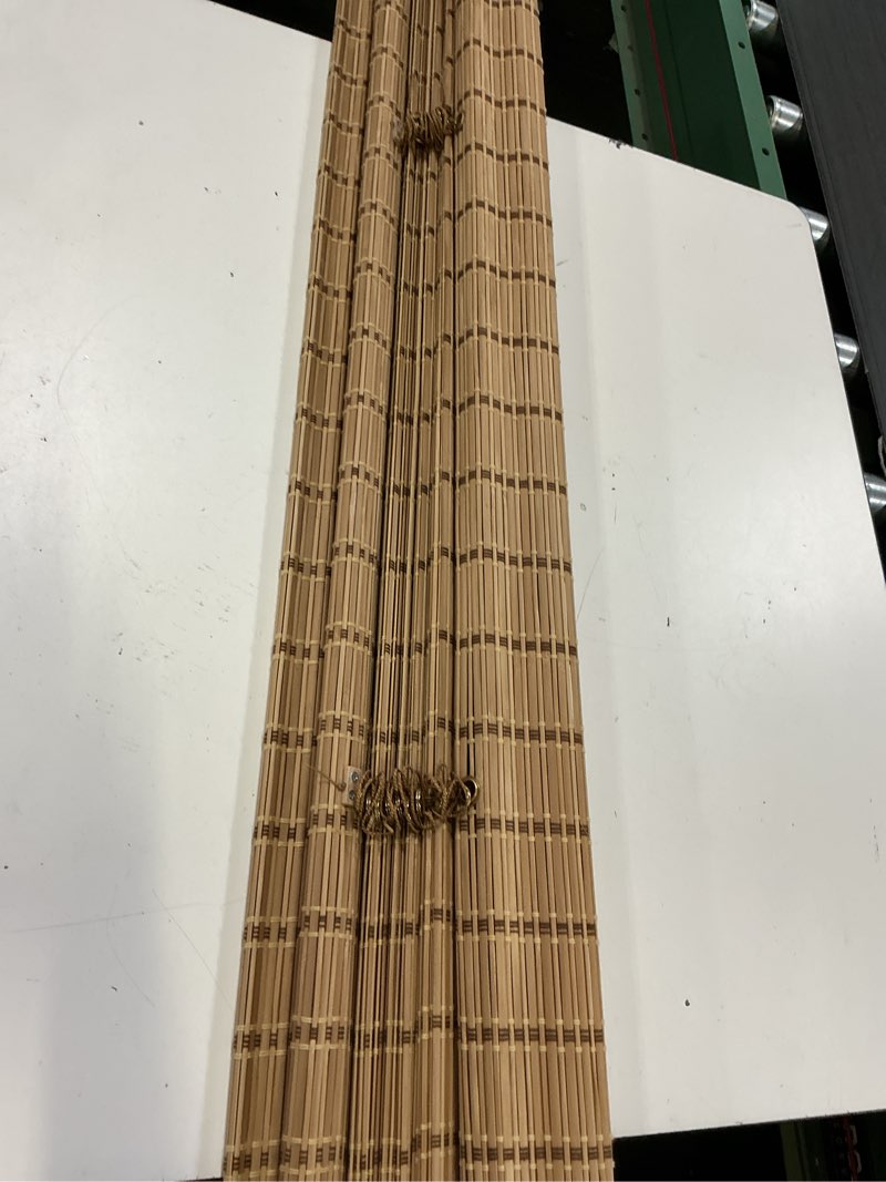 Condition photo showing As Is for lazblinds no tools no drill cordless bamboo roman shades, light filtering window treatment, roll up bamboo blinds for windows 35'' w x 64'' h, dali native