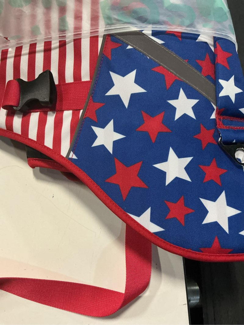 Condition photo showing Good Condition for kuoser dog life jacket with reflective stripes, dog life vest for swimming boating, adjustable pet lifejackets with high flotation, doggie swimsuit for small medium large dogs xxl (chest girth:30.7-38.5'') flag