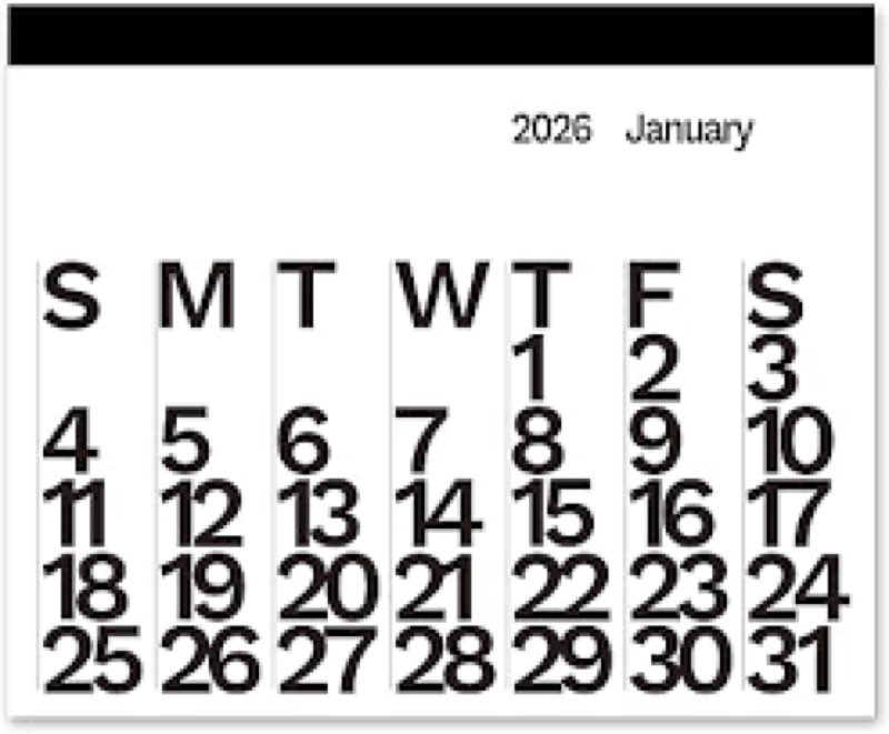The Wall Calendar Year 2026 - Black/White- Giant Wall Calendar 48" x 36" - 12 Month Modern Calendar