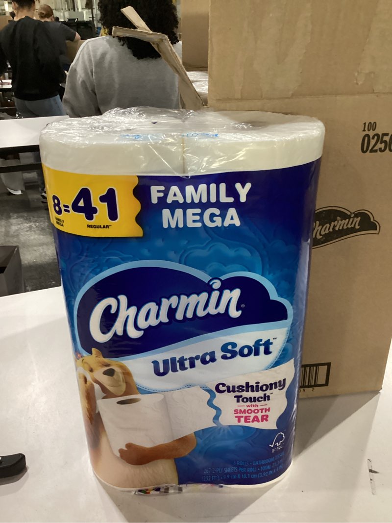 Condition photo showing New/Like New for Charmin Ultra Soft Cushiony Touch Toilet Paper, 24 Family Mega = 123 Regular Rolls, White Family Mega 24 Rolls (267 Sheets)