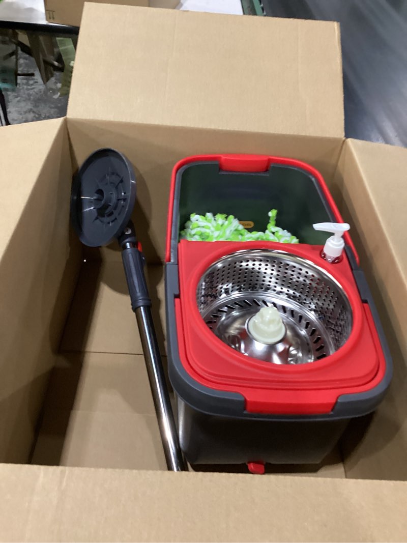 Condition photo showing Good Condition for SIMPLI-Magic 360° Spin Mop and Bucket with Wringer – 3 High-Absorbent Microfiber Washable Heads, Soap Dispenser – Spinning Mop and Bucket Set for All Types Floor Cleaning Black/Red Rectangle