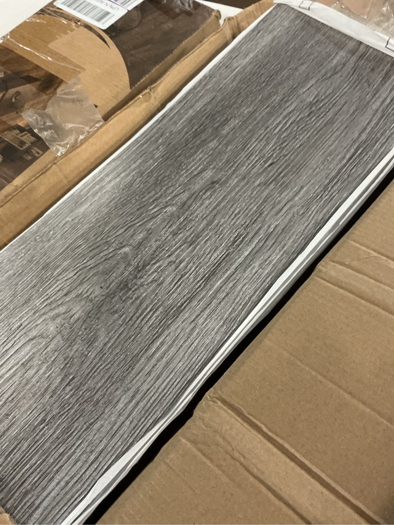 Condition photo showing As Is for art3d peel and stick floor tile vinyl wood plank 46 pack 54 sq.ft, deep gray, rigid surface hard core easy diy self-adhesive flooring 36 x 6 x 0.1 inches deep grey 46