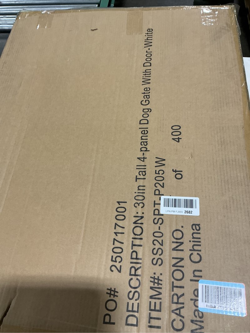 Condition photo showing Good Condition for SPIRICH 96-inch Extra Wide 30-inches Tall Dog Gate with Door Walk Through, Freestanding Wire Pet Gate for The House, Doorway, Stairs, Pet Puppy Safety Fence, Support Feet Included (White) White ?4 Panels with Door?96"W x 30"H