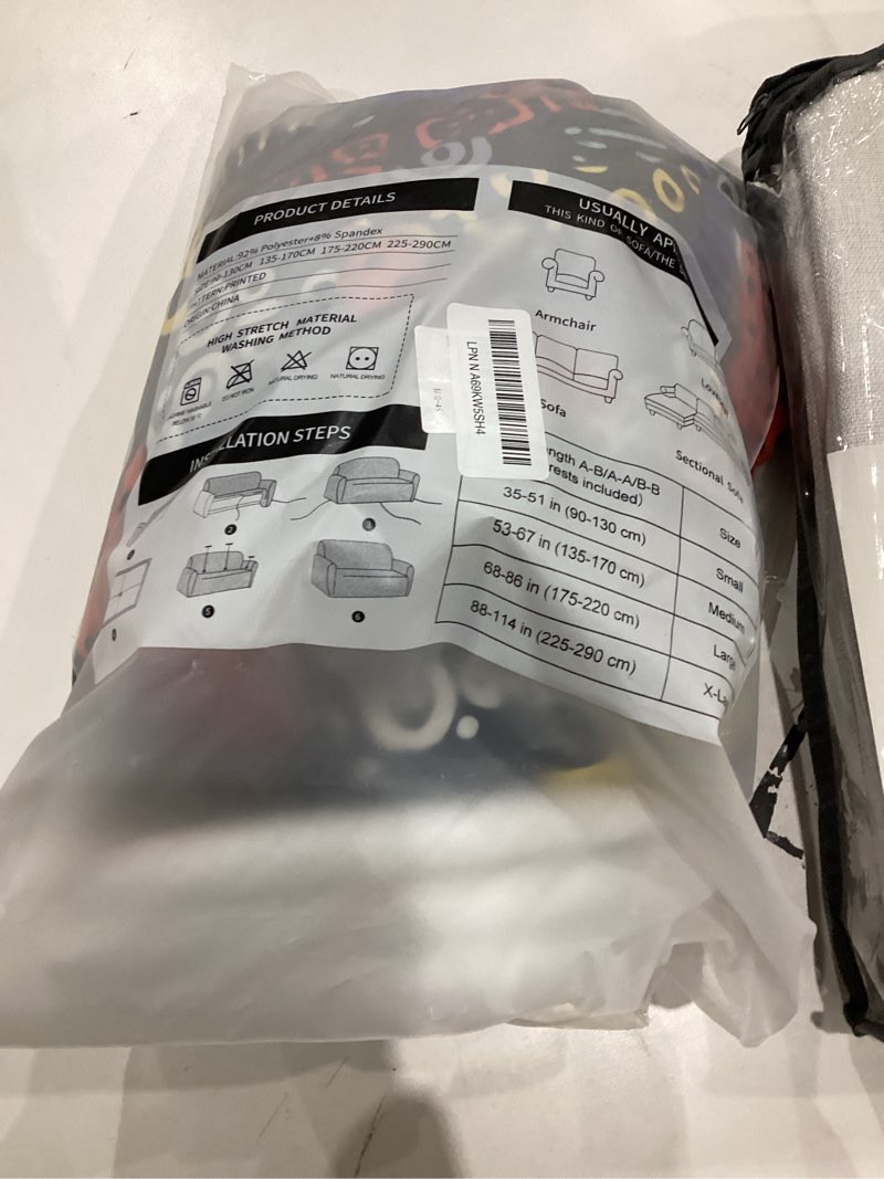 Condition photo showing As Is for HOOBUY Printed Sofa Cover Stretch Couch Covers Sofa Slipcovers for 4 Cushion Couch with Two Free Pillow Case Bragg (4 Seater/Large 3 Seater)