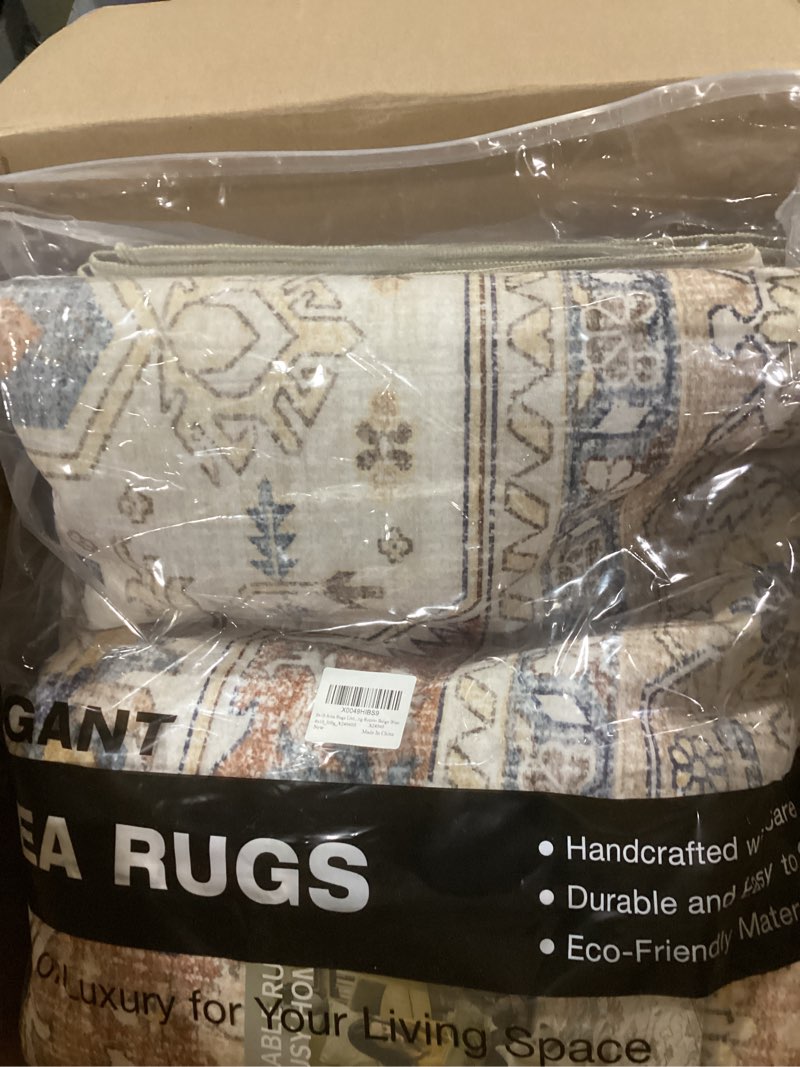 Condition photo showing Good Condition for 8x10 area rugs living room: washable boho large neutral vintage soft rug stain resistant distressed farmhouse non-slip indoor floor carpet for bedroom nursery kids office dining room- beige blue beige blue 8' x 10' (rectangular)