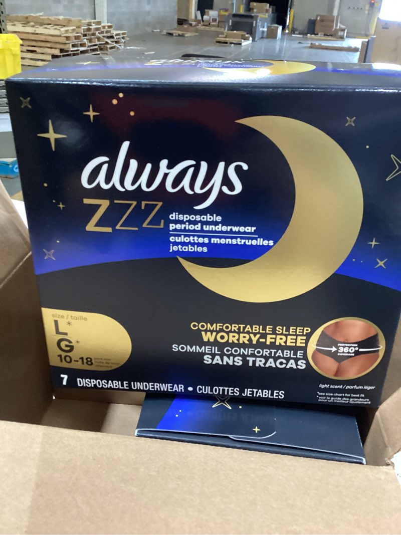 Condition photo showing Good Condition for Always ZZZ Overnight Disposable Period Underwear for Women, Large, 360° Coverage for Worry-Free Nights, 14 Count (2 Packs of 7) L 14