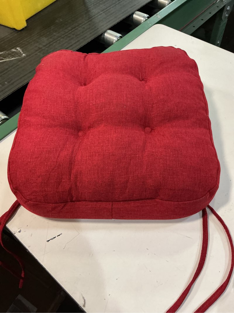 Condition photo showing As Is for CHAIR CUSHION Red  16”x16” 