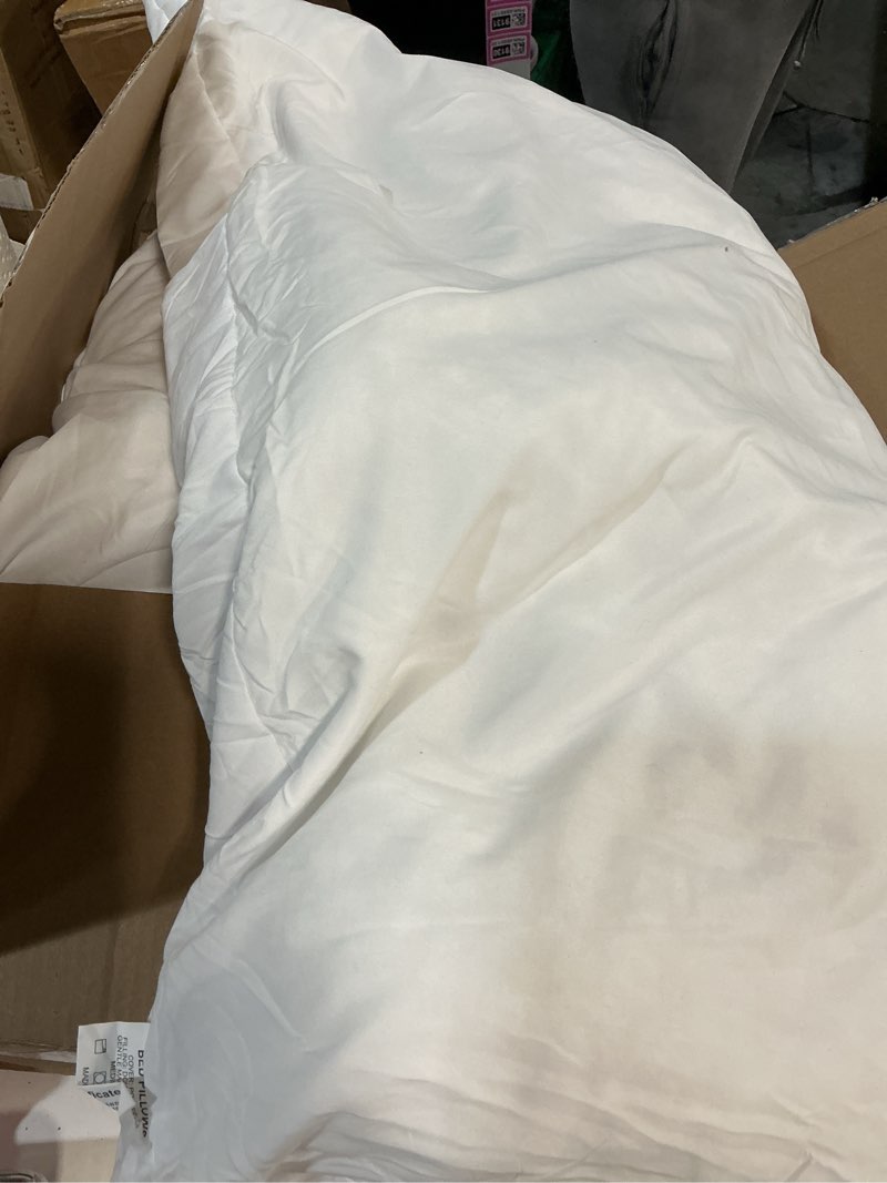 Condition photo showing As Is for bedding throw pillows (pack of 2, white), 12 x 20 inches indoor decorative pillow insert for sofa, bed and couch white 12x20 (2 pack)