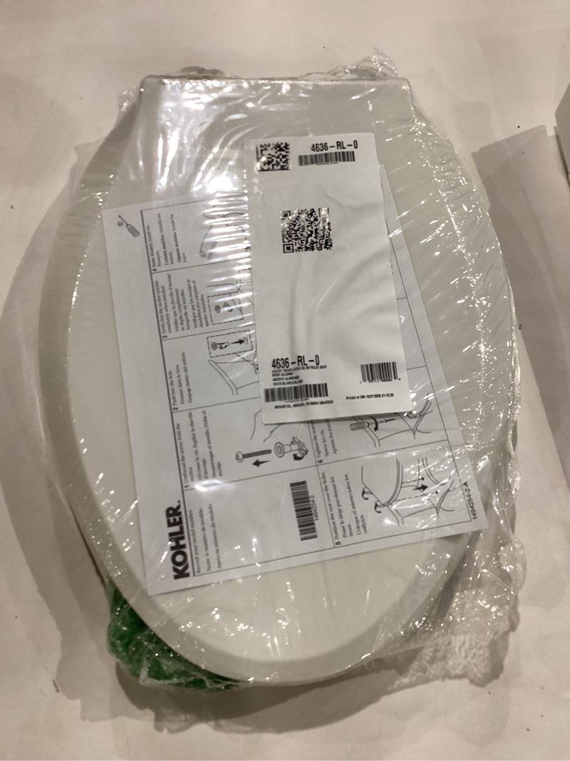 Condition photo showing New/Like New for KOHLER 4636-RL-0 Cachet ReadyLatch Elongated Toilet Seat Slow Close, Soft Close Toilet Seat Quiet Lid, Contoured Grip-Tight Bumpers Installation Hardware, Apartment Essentials, White White Elongated Ready Latch