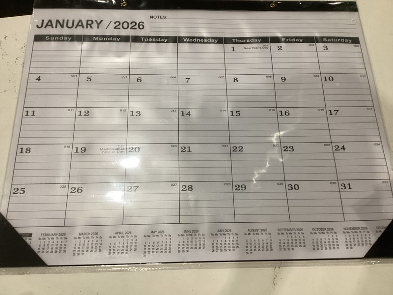 Condition photo showing New/Like New for desk calendar 2026(january 2026 - june 2027)?2026 desk calendar large 22 x17?2026 calendar,classic black,large calendar 2026-2027 with plastic cover 2026-2027-jan-1pcs