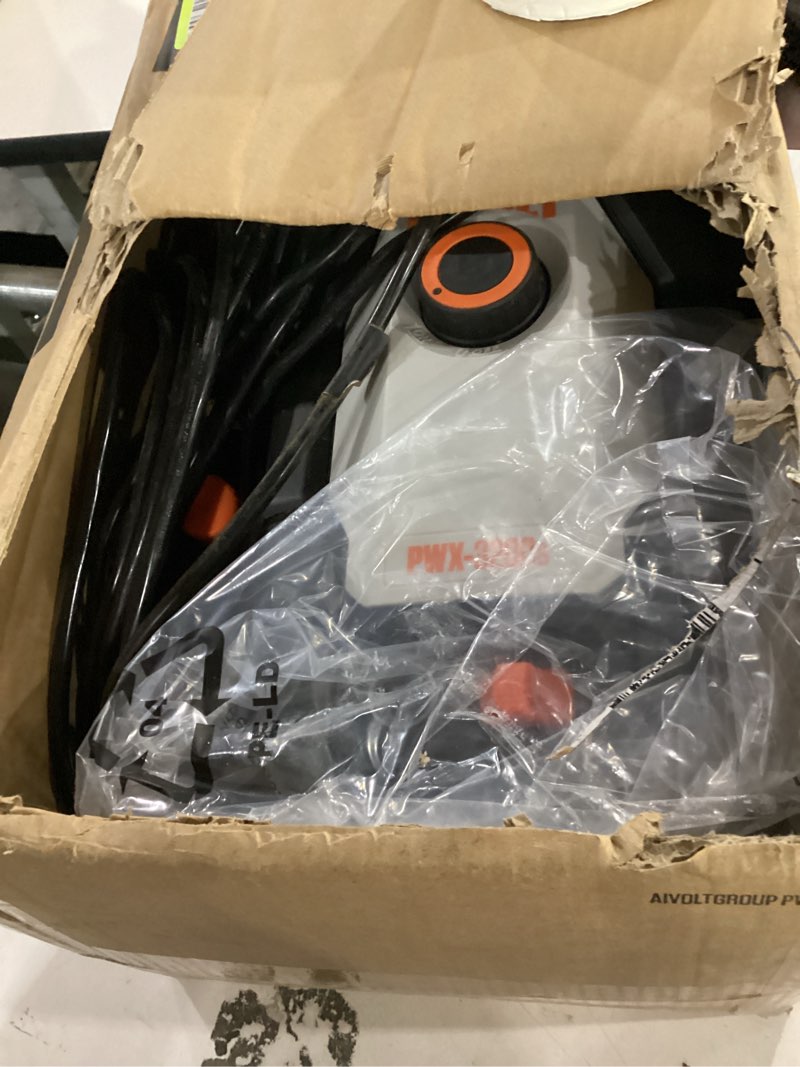 Condition photo showing Good Condition for pressure washer with anti-tipping wheels, 4 quick connect nozzles, 25ft pressure hose, foam cannon for cars gardens fences driveways patios