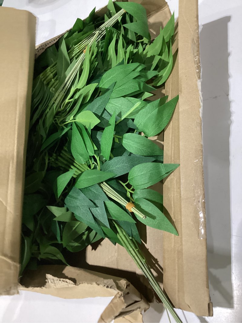 Condition photo showing As Is for suncalla 40 pcs italian ruscus greenery stems bulk 21.6'' artificial faux silk greenery leaves garland branches for diy wedding arch bouquet vase filler table centerpieces home decor (green) 40 green