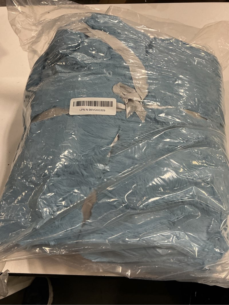 Condition photo showing New/Like New for l'agraty faux fur throw blanket: 60" x 80" luxury soft fluffy rabbit fur blankets twin for couch bed sofa - cozy plush bubble blankets for winter: flannel fleece decorative blanket(airy blue) airy blue 60" x 80"