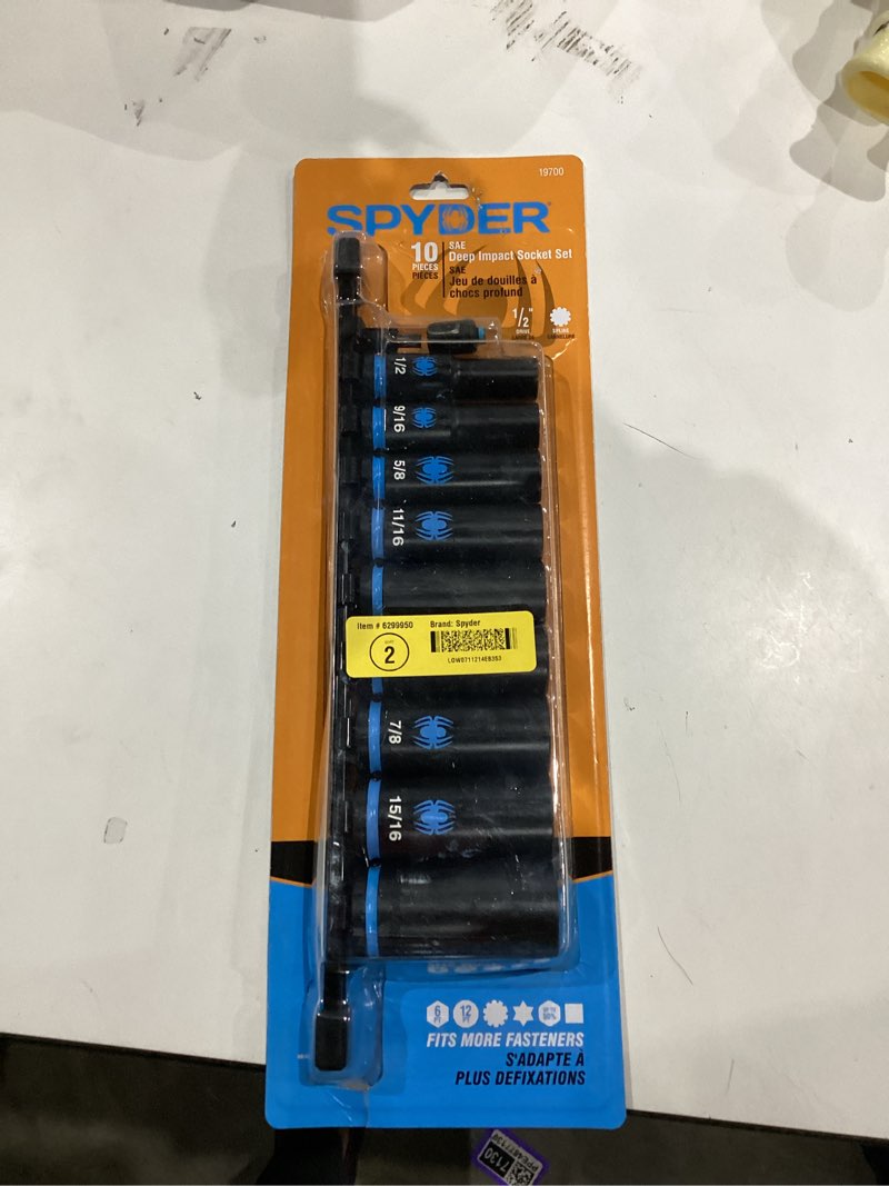 Condition photo showing Good Condition for https://www.lowes.com/pd/spyder-10-piece-standard-sae-1-4-in-drive-set-6-point-12-point-spline-star-square-impact-socket-set/5015743647