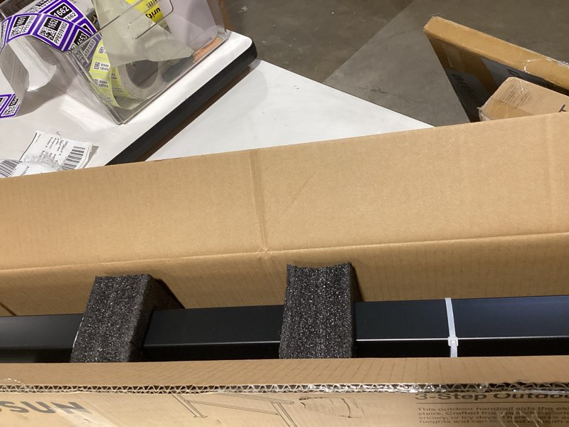 Condition photo showing New/Like New for vivosun outdoor handrail, 3 step stair handrail, 40" x 36" fits 1 to 3 steps, wrought mattle iron handrail for concrete steps, porch steps, one-step assembly, black 3 steps straight