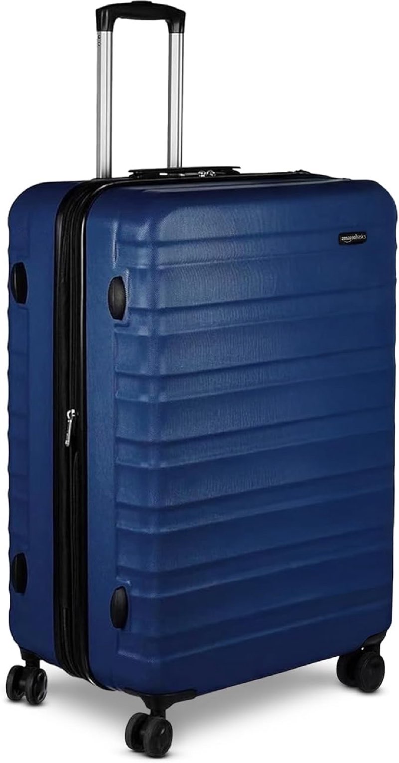 Amazon Basics 30\" Hardside medium Checked Luggage, Hardshell Suitcase With Wheels, Expandable For Up to 15% More Space, With Scratch-Resistant Surface, Four Multi-directional Wheels, Navy Blue