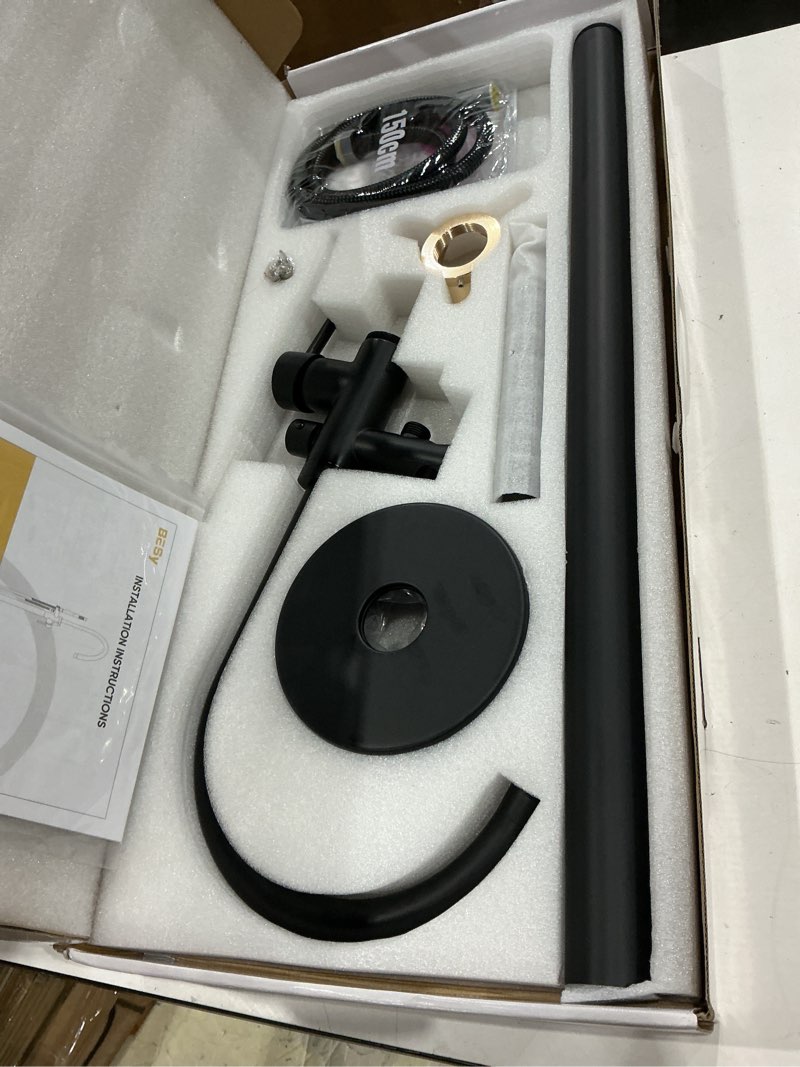 Condition photo showing Good Condition for besy freestanding bathtub faucet tub filler free standing floor mount stand brass bathroom tub faucets with 2 function hand shower wand swivel, matte black finish