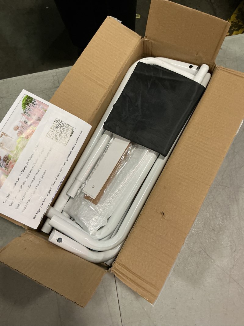 Condition photo showing New/Like New for wedding welcome sign stand, welcome to our wedding sign holder, white easel stand for sign poster with design bundle & ground stakes & leather sign hanging straps, linen sign stand for wedding decor