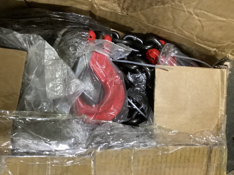 Condition photo showing As Is for Reinforced Grade 80 Chain Sling 5/16" x 10FT – Dual Leg Lifting Chain with Adjustable Grab Hooks & Load Binder – 7,000 lbs WLL – Heavy-Duty Rigging for Hoists, Towing, and Industrial Galvanized Chain