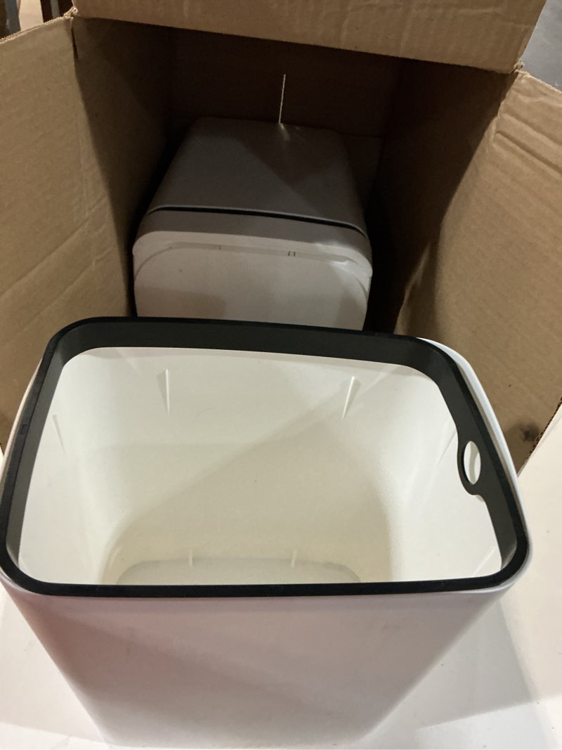 Condition photo showing As Is for vanpopubs 2 pack 2.7 gal bathroom trash can with lid, automatic trash can small smart garbage can touchless, slim motion sensor waterproof plastic trash bins for bedroom office kitchen toilet white 2.7 gal