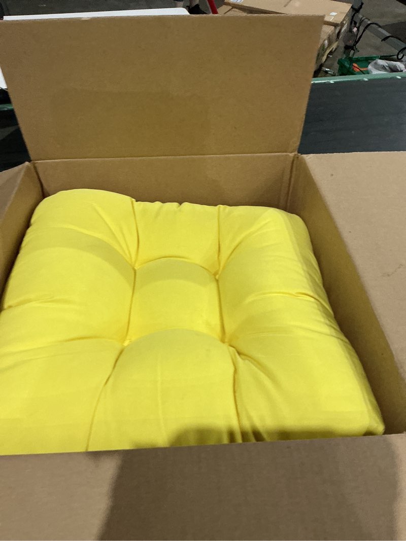 Condition photo showing Good Condition for mtmr outdoor chair cushions set of 2,  waterproof wicker seat cushions for patio furniture, tufted outdoor replacement furniture pad for porch lawn wicker desk dining rocking chair, yellow