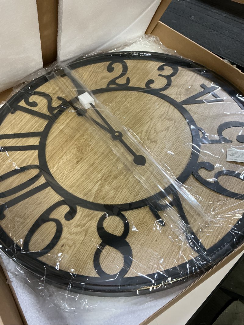 Condition photo showing Good Condition for Large Wall Clock for Living Room Decor, Non Ticking Silent, Battery Operated Modern Vintage Wood Oversized Decorative Wall Clock for Bedroom Kitchen Farmhouse Office Decor 24inch Antique Bronze Metal - Arabic Numerals
