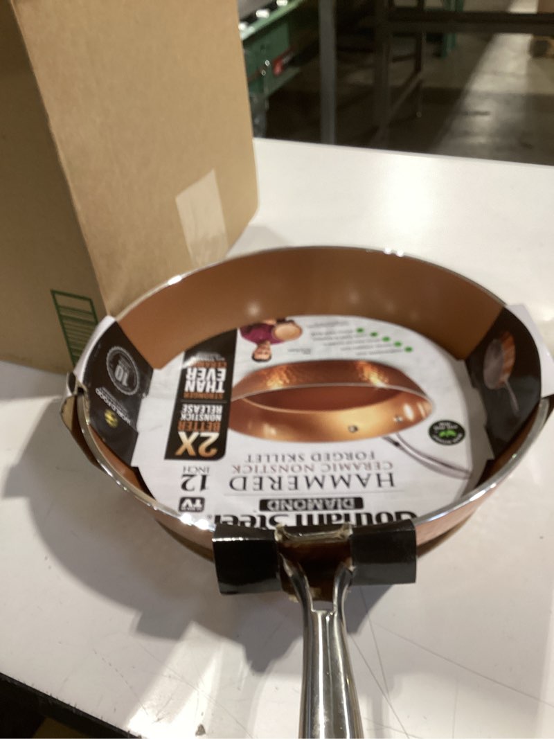 Condition photo showing Good Condition for GOTHAM STEEL Hammered Copper 12 Inch Non Stick Frying Pans with Lid, Frying Pans Nonstick with Lid, Non Toxic Ceramic Pan for Cooking, Nonstick Frying Pan, Induction Pan, Oven and Dishwasher Safe 12 inch Frying Pan with Lid