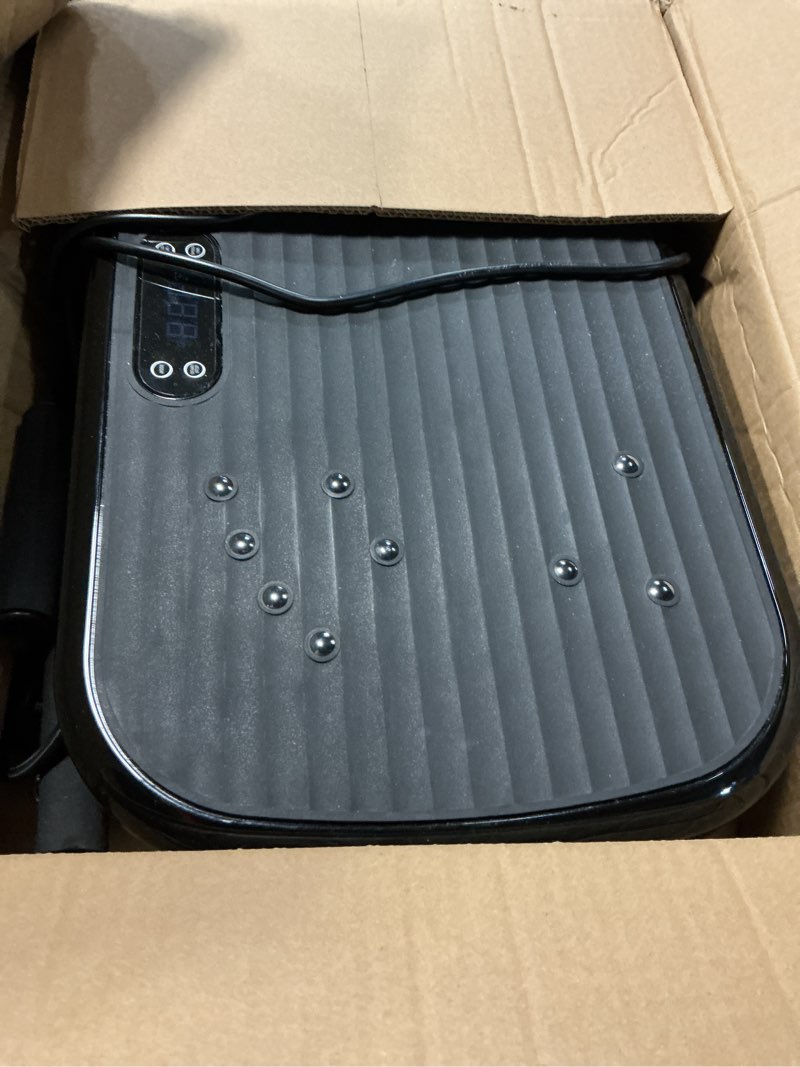 Condition photo showing As Is for vibration plate exercise machine, full body vibrating plate for lymphatic drainage, 99 adjustable speeds, power vibration fitness platform for weight loss & fitness, women men black