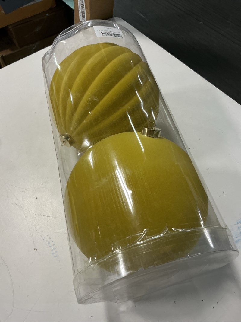 Condition photo showing Good Condition for langxun 2 pcs 8 inch extra large velvet christmas ball ornaments - shatterproof hanging christmas tree decorations for xmas holiday party wedding home decor (christmas gold) canary yellow