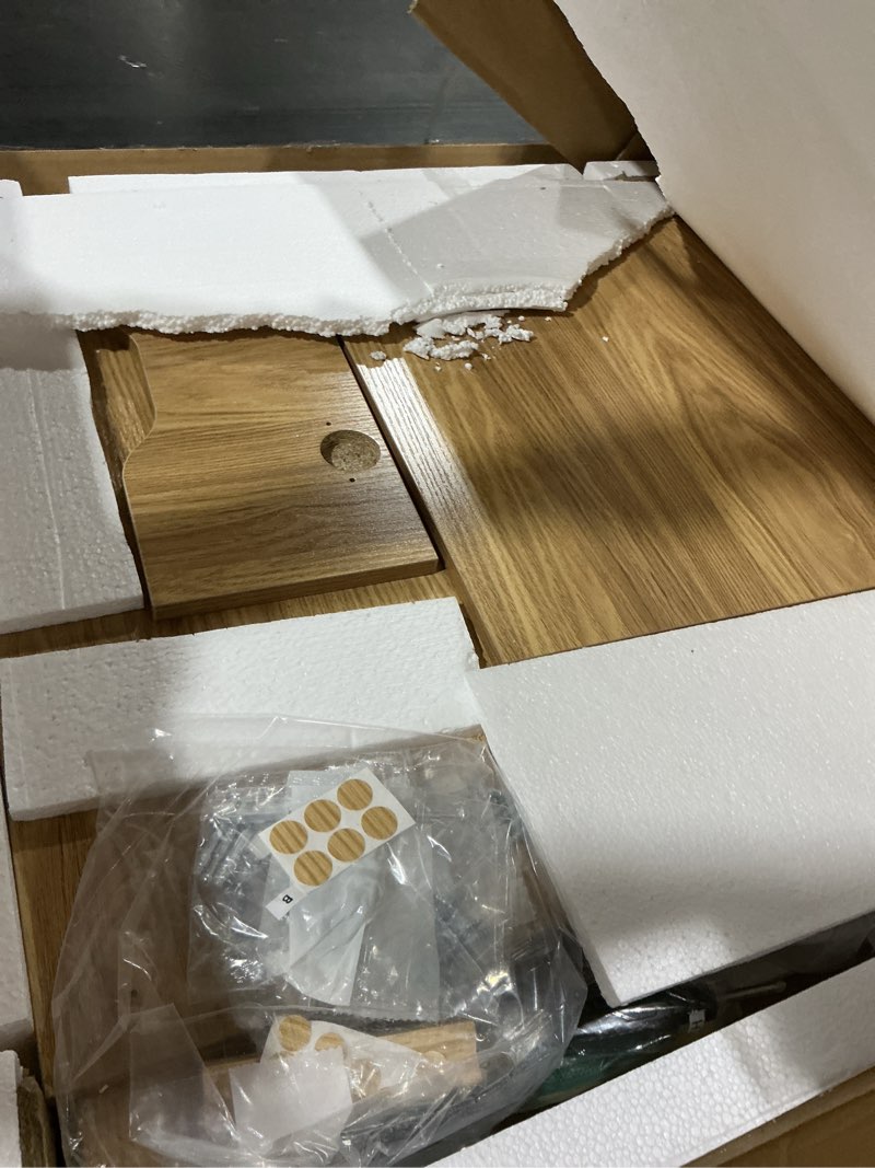 Condition photo showing As Is for huuger narrow night stand, end table with charging station, usb-c port, rattan side table with cabinet and open shelf, synthetic rattan, for small spaces, bedroom, natural wood natural wood 1