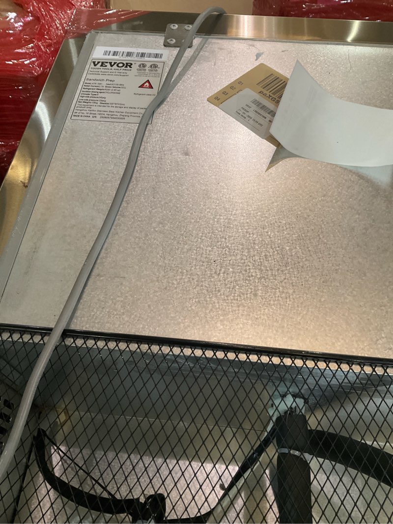 Condition photo showing As Is for vevor 72" commercial refrigerator sandwich & salad prep table, 20 cu. ft stainless steel refrigerate