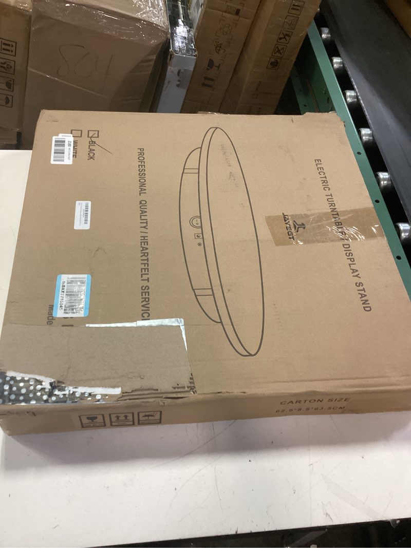 Condition photo showing New/Like New for jayegt electric rotating display stand, 350-500 lbs heavy load, 360-degree motorized rotating turntable for display, live streaming, remote control + 5 colors background (black/23.6inch/dual motors)