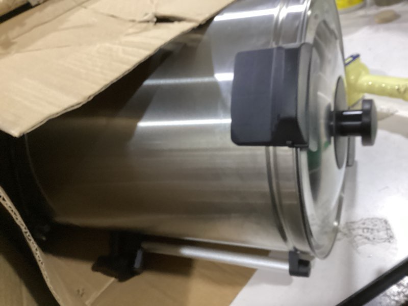 Condition photo showing As Is for sybo sr-cp-100b commercial grade stainless steel percolate coffee maker hot water urn for catering, 100-cup 16 l, metallic 16l metallic