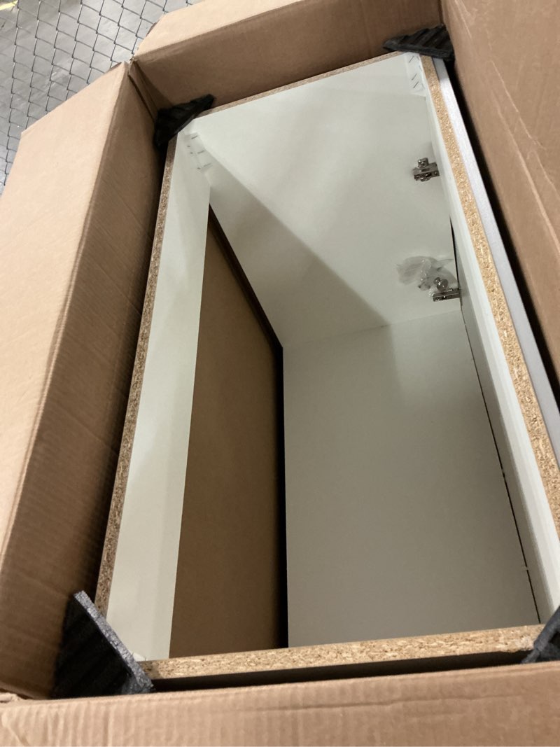 Condition photo showing As Is for project source 36-in gray single sink bathroom vanity with white cultured marble top