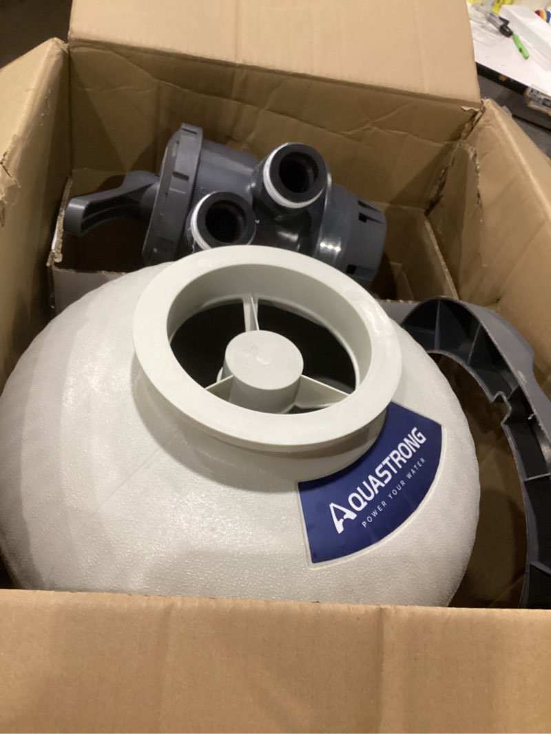 Condition photo showing As Is for aquastrong 16in sand filter pump for above ground pool with timer, 3/4 hp pool pumps above ground 3800 gph for pools up to 16000 gal, pool filter with 6-way valve, improved circulation and filtration
