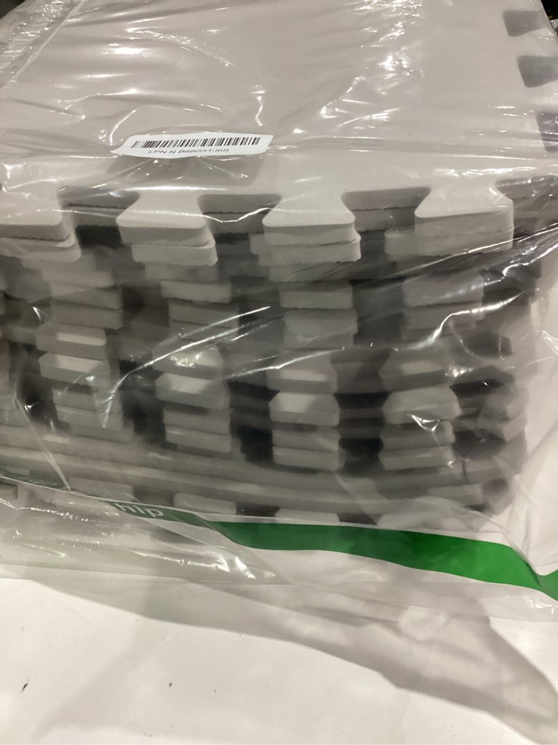 Condition photo showing Good Condition for airhop 12x12in thick 18 tiles gym floor mat, high-density eva foam puzzle gym mat, interlocking foam floor tiles for home gym exercise equipment, play workout garage kitchen flooring