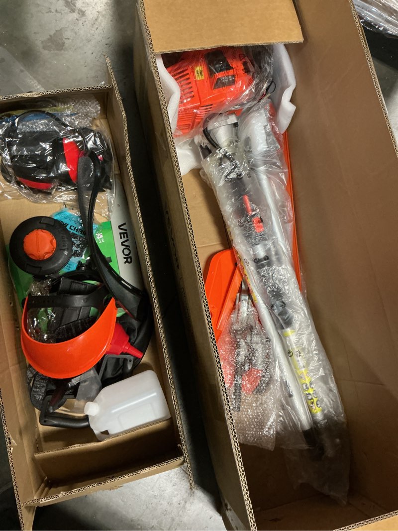 Condition photo showing Good Condition for vevor gas hedge trimmer, 2 cycle gas power handheld hedge trimmer, 5-in-1 63cc cordless weed eater with protective gear set, includes hedge and string trimmer, brush cutter(3t & 40t blades), pole saw