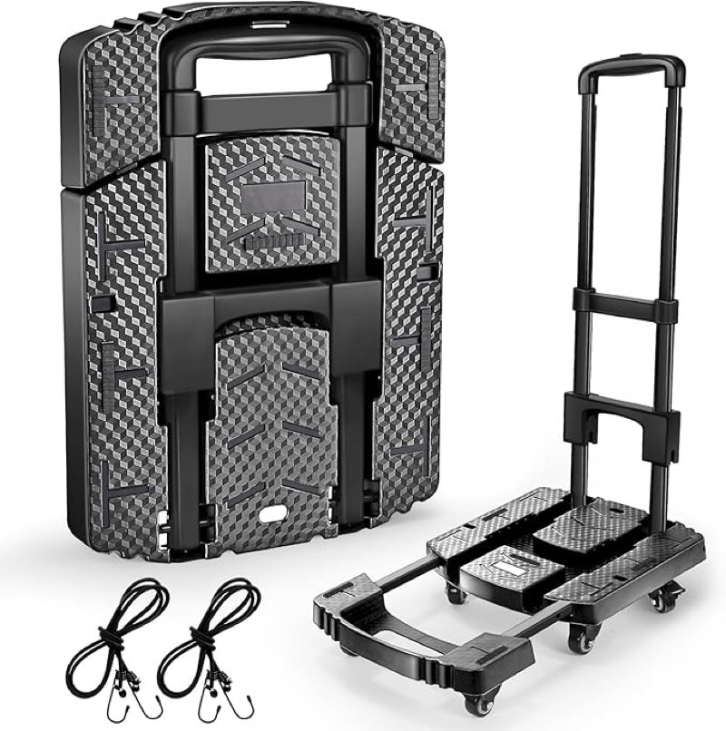 Folding Hand Truck 500lbs, Portable Heavy Duty Dolly Cart, 6 Wheels Collapsible Luggage Cart with 2 Elastic Ropes - Compact Trolley Cart for Easy Moving - Ideal Hand Cart for Travel and More Visit the Voipvvii Store