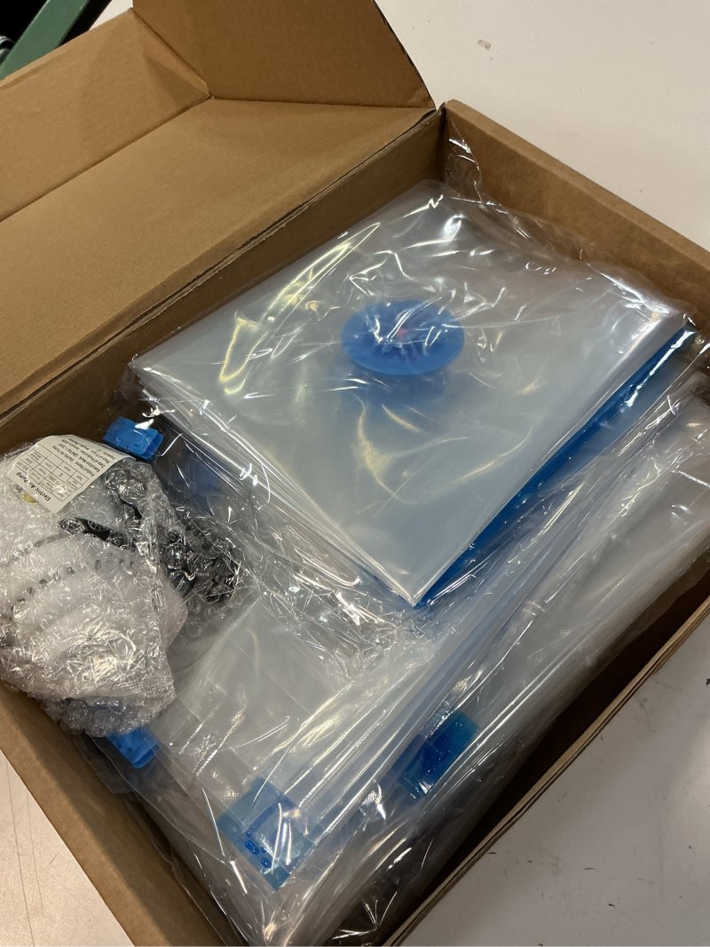 Condition photo showing Good Condition for vacuum storage bags with electric pump, vacuum seal bags, space saver compression bags for clothing, pillows, blanket, bedding comforters, travel lugggage, 10 combo