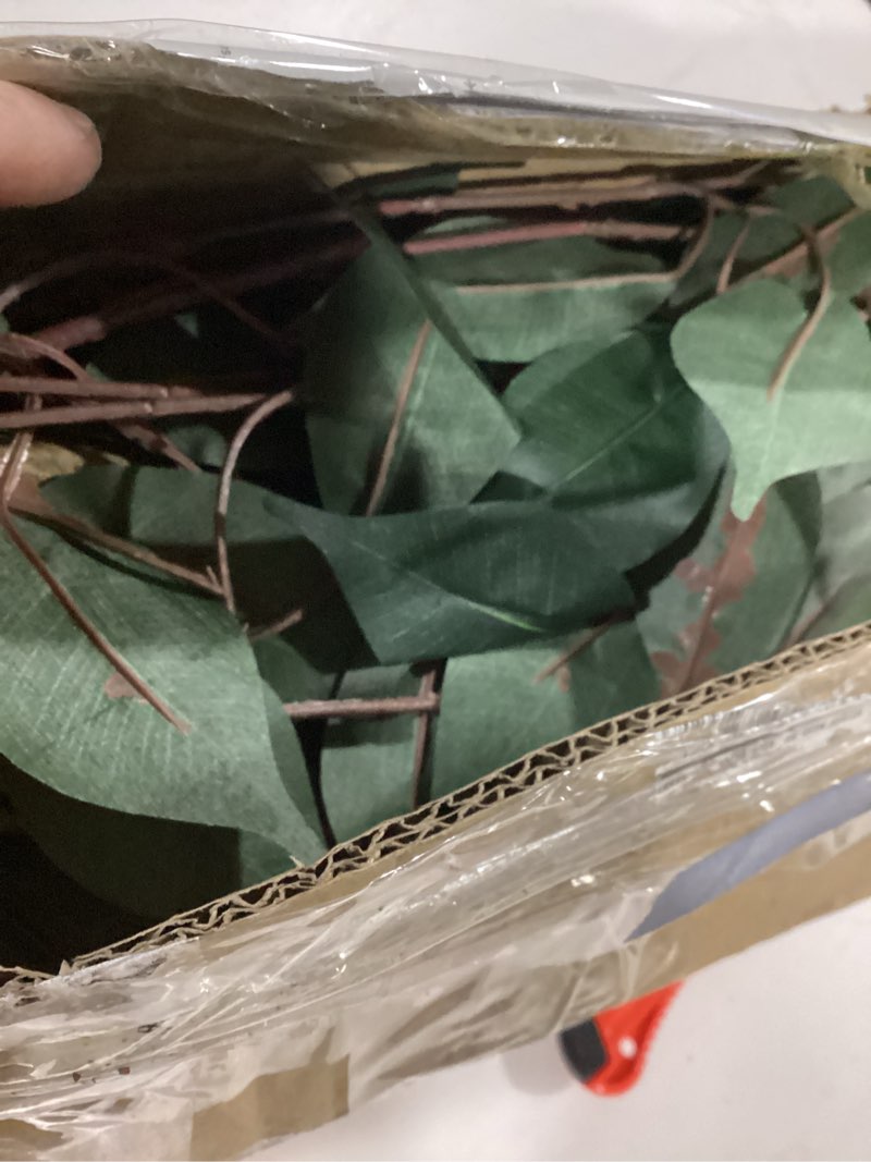 Condition photo showing As Is for nearly natural 4ft triple trunk artificial ficus tree with natural wood trunks, indoor faux ficus, black nursery pot, living room home decor 4ft tree in pot