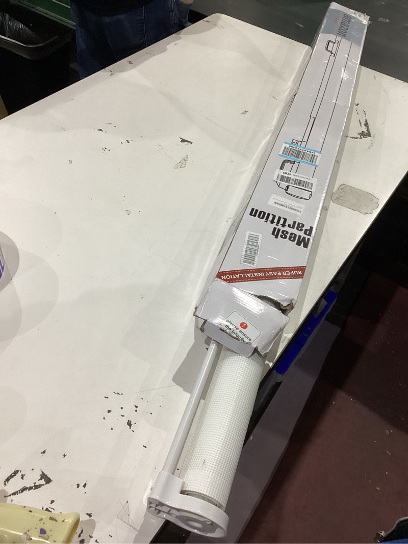 Condition photo showing Good Condition for reinforced 42” extra tall x 80” wide retractable baby gates with rods to prevent crawling through, extra tall dog gate for large openings indoor outdoor long mesh gate for stairs and doorways, white white reinforced 42" tall x 80" wide